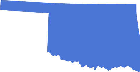 A blue icon in the shape of the US State of Oklahoma symbolizing pre-settlement funding in Oklahoma