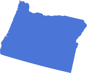 A blue icon in the shape of the US State of Oregon symbolizing pre-settlement funding in Oregon