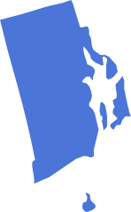 A blue icon in the shape of the US State of Rhode Island symbolizing pre-settlement funding in Rhode Island