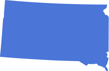 A blue icon in the shape of the US State of South Dakota symbolizing pre-settlement funding in South Dakota