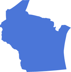 A blue icon in the shape of the US State of Wisconsin symbolizing pre-settlement funding in Wisconsin