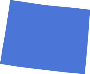 A blue icon in the shape of the US State of Wyoming symbolizing pre-settlement funding in Wyoming