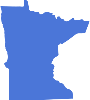 A blue icon in the shape of the US State of Minnesota symbolizing pre-settlement funding in Minnesota