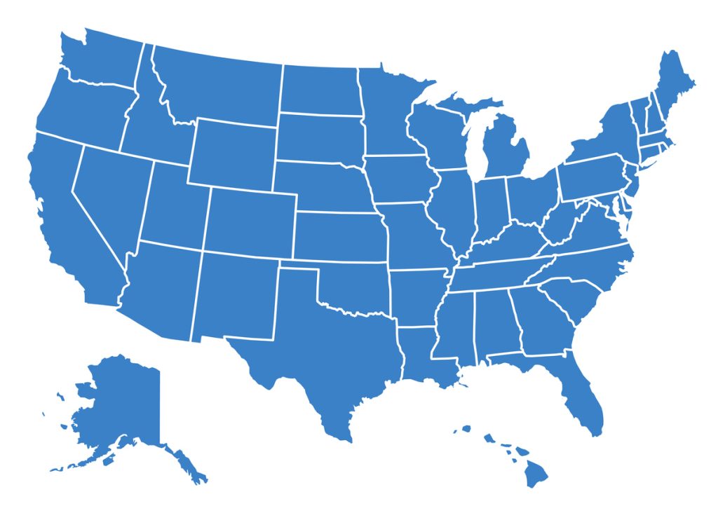 United States of America map isolated. USA map with division on states